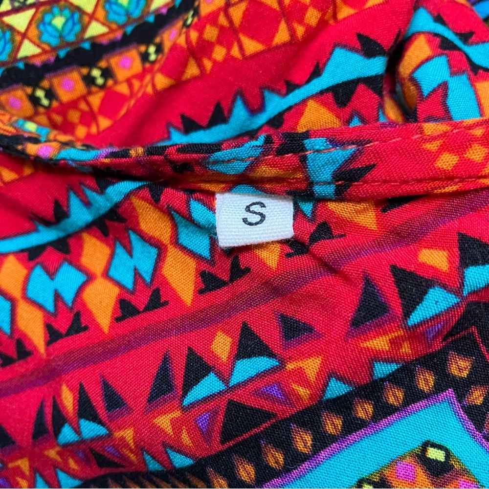 Unknown Brand Red Aztec Print Button Front Short Sleeve Maxi Dress size Small - Picture 10 of 10